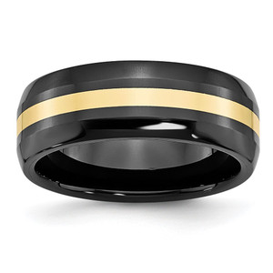 Chisel Ceramic Black with 14k Gold Inlay 8mm Polished Band - CE-C7AFE9BE-8645