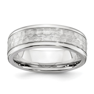 Chisel Cobalt Brushed and Polished Hammered Center 7mm Band - CC-EAAFDADB-7251