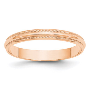10k Rose Gold 3mm Lightweight Milgrain Half Round Wedding Band Size 12.5