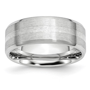Chisel Cobalt Sterling Silver Inlay Satin and Polished Beveled Edge 8mm Band - CC-EF0E2D33-6105