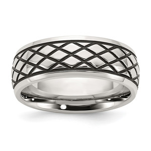Chisel Stainless Steel Antiqued and Polished Checkered Pattern 8mm Band - SR-A4432F6D-4168