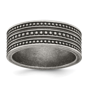 Chisel Stainless Steel Antiqued Gun Metal IP-plated Beaded 10mm Flat Band - SR-923D0723-9646