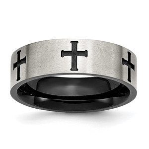 Chisel Stainless Steel Brushed and Polished Black IP-plated Crosses 7mm Band - SR-1238A667-1268