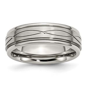 Chisel Stainless Steel Brushed and Polished Criss-cross Design 7mm Ridged Edge Band - SR-03375374-3054