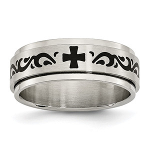 Chisel Stainless Steel Brushed and Polished Enamel Rotating Swirl Design 8mm Band - SR-9AA23B3F-7773