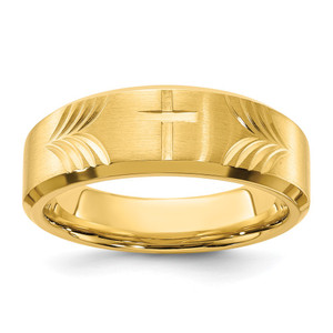 Chisel Stainless Steel Brushed and Polished Yellow IP-plated Diamond-cut Cross 8mm Tapered Band - SR-A4E3C789-4450