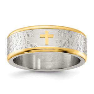 Chisel Stainless Steel Brushed and Polished Yellow IP-plated Lord's Prayer 8mm Band - SR-2B8A2391-7882