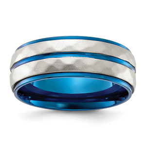 Chisel Stainless Steel Polished and Sand-blasted Faceted Blue IP-plated 8mm Band - SR-8D9599E3-7463