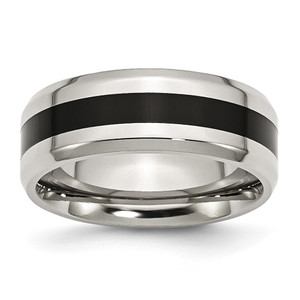 Chisel Stainless Steel Polished Black Enamel 8mm Beveled Edge Band - SR-07F209CF-4135