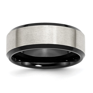 Chisel Stainless Steel Polished Black IP-plated with Brushed Center 8mm Beveled Edge Band - SR-696B3E9C-3943