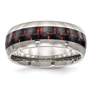Chisel Stainless Steel Polished with Black and Red Carbon Fiber Inlay 8mm Band - SR-D56E0908-9908