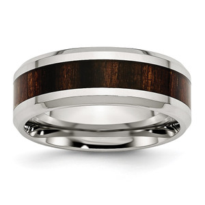 Chisel Stainless Steel Polished with Black Koa Wood Inlay Enameled 8mm Band - SR-047FDA8A-8917