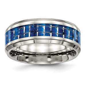 Chisel Stainless Steel Polished with Blue Carbon Fiber Inlay 8mm Beveled Edge Band - SR-602B7218-4879