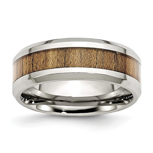 Chisel Stainless Steel Polished with Koa Wood Inlay Enameled 8mm Band - SR-969925DB-6368