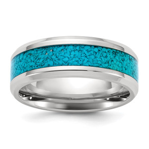 Chisel Stainless Steel Polished with Turquoise Inlay 8mm Band - SR-D9233BB6-8046