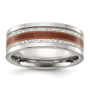 Chisel Stainless Steel Polished with Wood and Imitation Meteorite Inlay 8mm Band - SR-2906EB01-8933