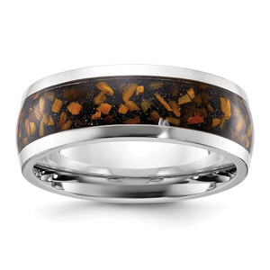 Chisel Stainless Steel Polished with Yellow Tiger's Eye Inlay 8mm Band - SR-69EE0685-6465