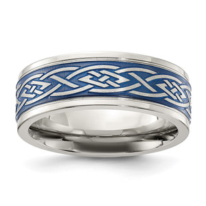 Chisel Stainless Steel Polsihed Blue IP-plated Celtic Design 8.00mm Band - SR-5A71154D-1919