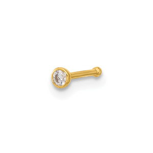 14k 21 Gauge Polished CZ Bezel Nose Stud