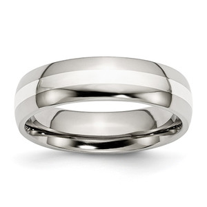 Chisel Stainless Steel with Sterling Silver Inlay Polished 6mm Band - SR-C909A984-1230