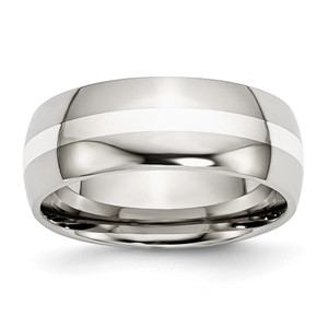 Chisel Stainless Steel with Sterling Silver Inlay Polished 8mm Band - SR-4D80C9B7-9461