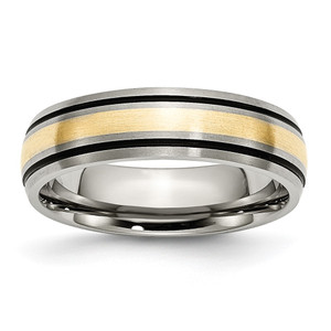 Chisel Titanium Antiqued and Brushed with 14k Gold Inlay 6mm Grooved Band - TB-BF78F814-6021