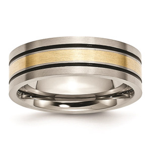 Chisel Titanium Antiqued and Brushed with 14k Gold Inlay 7mm Flat Band - TB-9D0616E7-9381