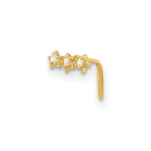 14k 22 Gauge CZ 3-Star Nose Stud