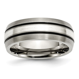 Chisel Titanium Antiqued and Brushed with Sterling Silver Inlay 8mm Grooved Band - TB-F082C353-9831