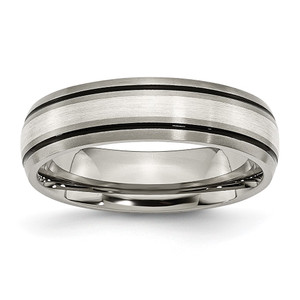 Chisel Titanium Antiqued with Brushed Center Sterling Silver Inlay 6mm Grooved Band - TB-4162BBA3-9899