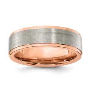 Chisel Titanium Brushed and Polished Rose IP-plated 7mm Band - TB-AD3F4F1D-5549