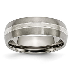 Chisel Titanium Brushed and Polished with Sterling Silver Inlay 7mm Grooved Band - TB-5D69B7E7-4974