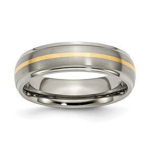 Chisel Titanium Brushed Center with 14k Gold Inlay 6mm Ridged Edge Band - TB-10B1A055-4472
