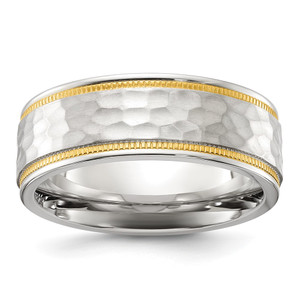 Chisel Titanium Brushed Polished and Hammered Yellow IP-plated 7mm Band - TB-507E1ADE-4743