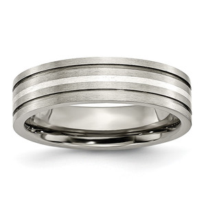 Chisel Titanium Brushed with Sterling Silver Inlay 6mm Grooved Band - TB-A13F5DAB-5009