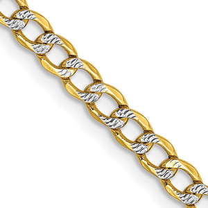 14K 22 inch 3.4mm Semi-Solid with Rhodium Pav‚ Curb with Lobster Clasp Chain