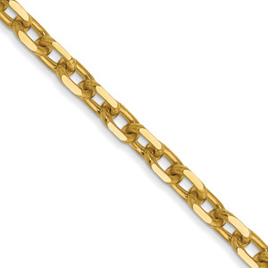 14K 22 inch 3mm Diamond-cut Round Open Link Cable with Lobster Clasp Chain
