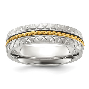 Chisel Titanium Polished and Textured Yellow IP-plated Center 6mm Band - TB-EC558513-2651