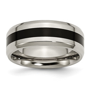 Chisel Titanium Polished Black Enamel 8mm Beveled Edge Band - TB-7EB33870-5836