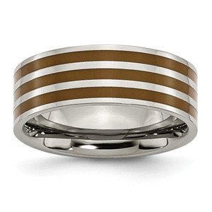 Chisel Titanium Polished Brown Enamel Striped 8mm Flat Band - TB-DCFC5DB4-5960