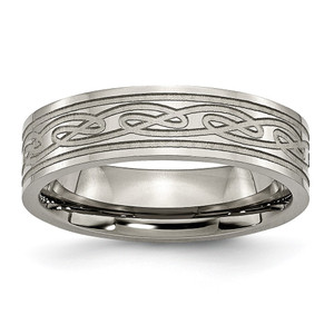 Chisel Titanium Polished Laser Etched 6mm Celtic Knot Flat Band - TB-585A1789-1018