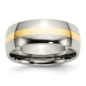 Chisel Titanium Polished with 14k Gold Inlay 8mm Band - TB-65DB272D-3567