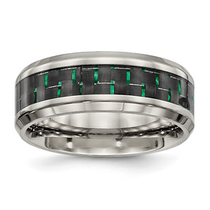 Chisel Titanium Polished with Black and Green Carbon Fiber Inlay 8mm Band - TB-AA18BE07-1828