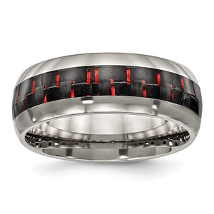 Chisel Titanium Polished with Black and Red Carbon Fiber Inlay 8mm Band - TB-5335C8FE-7157