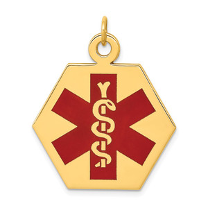 14k 22.5mm Hexagon Red Enameled Medical Jewelry Pendant