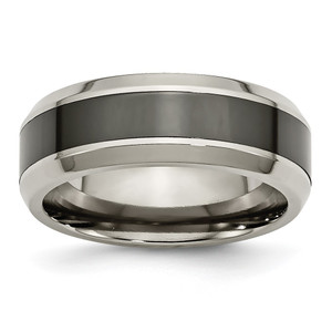 Chisel Titanium Polished with Black Ceramic Center 8mm Beveled Band - TB-5D82B717-7308