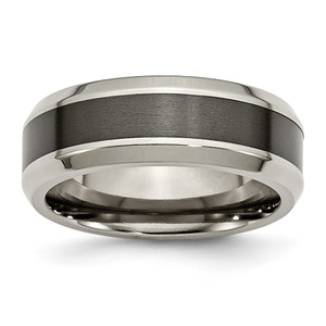 Chisel Titanium Polished with Black Ceramic Center 8mm Beveled Band - TB-735C2FC7-4275