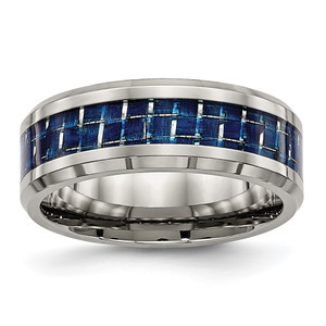 Chisel Titanium Polished with Blue Carbon Fiber Inlay 8mm Beveled Edge Band - TB-1FA4B65A-9881