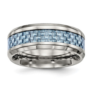 Chisel Titanium Polished with Light Blue Carbon Fiber Inlay 8mm Band - TB-370B0968-7317