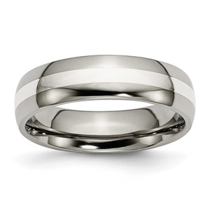 Chisel Titanium Polished with Sterling Silver Inlay 6mm Band - TB-EFA510C1-8036